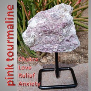 PINK TOURMALINE stone rock crystal on stand